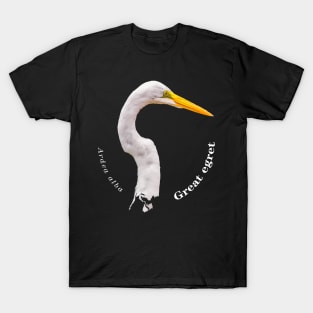 Great egret tropical bird pin white text T-Shirt